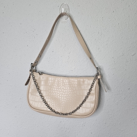 Divided‎ Small Shoulder Purse Adjustable Strap Chain Cream Lizard - Picture 4 of 7